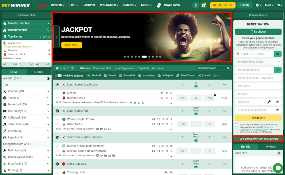 Betwinner Casino and Sportsbook Screenshot